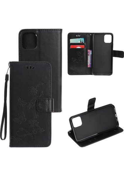 Apple iPhone 12 Mini-Black Için Kelebek Çiçek Cüzdan Deri Koruyucu Kılıf (Yurt Dışından)