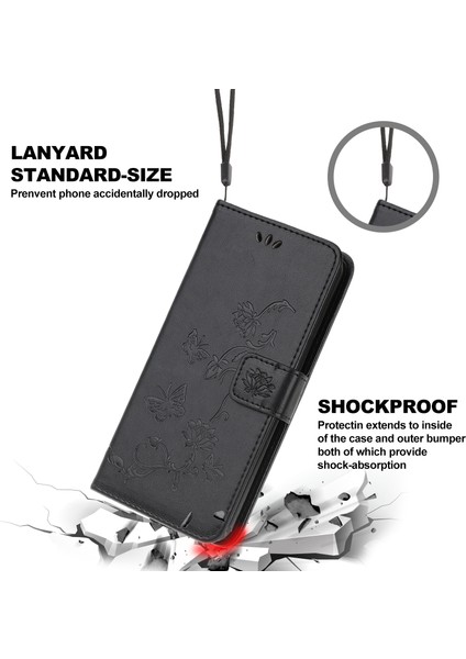 Apple iPhone 12 Mini-Black Için Kelebek Çiçek Cüzdan Deri Koruyucu Kılıf (Yurt Dışından)