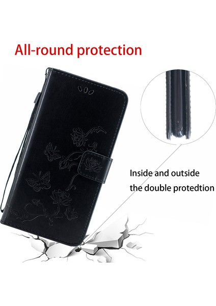 Apple iPhone 12 Mini-Black Için Kelebek Çiçek Cüzdan Deri Koruyucu Kılıf (Yurt Dışından)