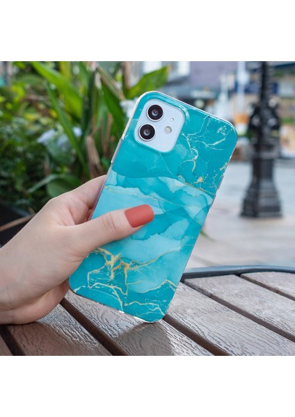 Apple iPhone 12 Mini Telefon Kılıfı Için 5.4 Inç Imd Mermer Desen Ultra Ince Damla Koruyucu Koruyucu Kapak Yeşil (Yurt Dışından)