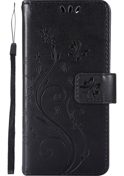 Apple iPhone 12 Mini-Black Için Kayışlı Kelebek Çiçek Deri Çantası (Yurt Dışından)