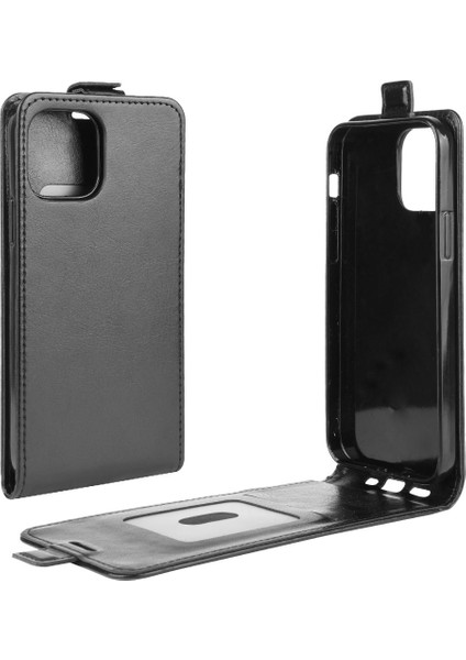 Apple iPhone 12-Black Için Dikey Flip Crazy Horse Deri Cep Telefon Kabuğu (Yurt Dışından)