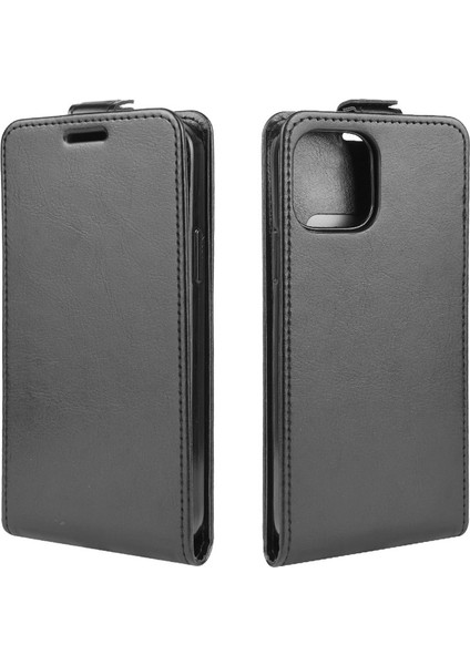 Apple iPhone 12-Black Için Dikey Flip Crazy Horse Deri Cep Telefon Kabuğu (Yurt Dışından)