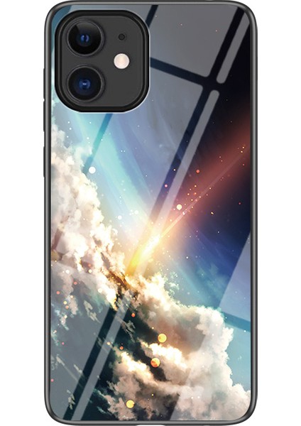 Yıldızlı Gökyüzü Desenli Cam+Pc+Tpu Apple iPhone 12 Mini-Meteor Için Geri Kılıf (Yurt Dışından)