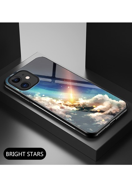 Yıldızlı Gökyüzü Desenli Cam+Pc+Tpu Apple iPhone 12 Mini-Meteor Için Geri Kılıf (Yurt Dışından)