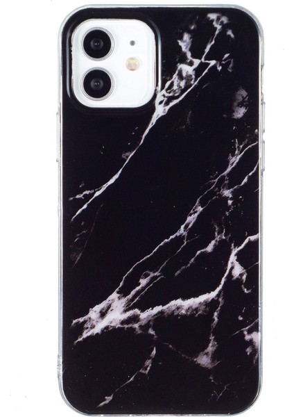 Apple iPhone 12 Mini Telefon Kılıfı Için 5.4 Inç Imd Mermer Desen Ultra Ince Damla Koruma Koruyucu Kapak Black (Yurt Dışından)