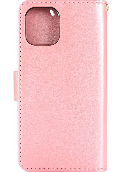Apple iPhone 12 Mini-Rose Altın Için Kayışlı Kelebek Çiçek Deri Çantası (Yurt Dışından)