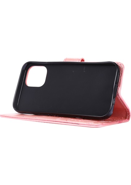Apple iPhone 12 Mini-Rose Altın Için Kayışlı Kelebek Çiçek Deri Çantası (Yurt Dışından)