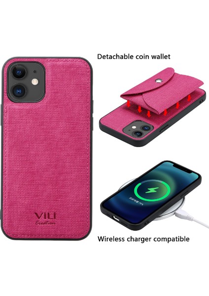 Söndürülebilir Manyetik Emilim Cüzdan Deri Derisi Tpu Tpu Apple iPhone 12 Mini 5.4 Inç-Rose Için (Yurt Dışından)