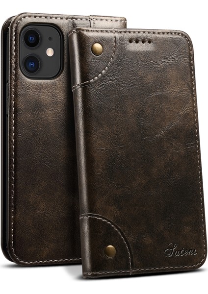 Apple iPhone 12 Mini Telefon Kılıfı Için Manyetik Otomatik Kapatma Pu Deri Kılıf Stand Şok Geçirmez Tpu Iç Kabuk Telefon Kapağı 5.4 Inç-Siyah (Yurt Dışından)