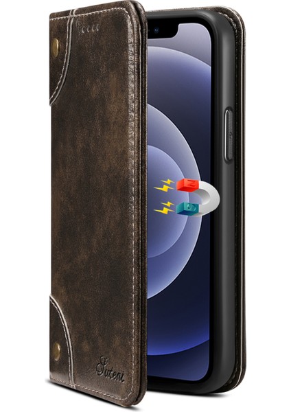 Apple iPhone 12 Mini Telefon Kılıfı Için Manyetik Otomatik Kapatma Pu Deri Kılıf Stand Şok Geçirmez Tpu Iç Kabuk Telefon Kapağı 5.4 Inç-Siyah (Yurt Dışından) fiyatları