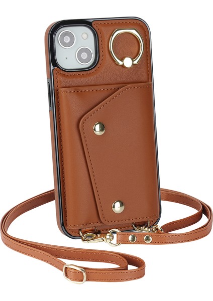Apple iPhone 12 Mini Deri Kaplamalı Tpu Telefon Kickstand Case Zipper Cüzdan Crossbody Phone Cover-Brown (Yurt Dışından)