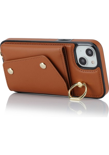 Apple iPhone 12 Mini Deri Kaplamalı Tpu Telefon Kickstand Case Zipper Cüzdan Crossbody Phone Cover-Brown (Yurt Dışından)