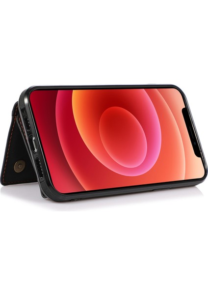 Apple iPhone 12 Telefon Kapağı Için Çok Kart Yuvaları Kickstand Tri-Kat Cüzdan Pu Deri+Tpu Koruyucu Geri Kılıf Kara Black (Yurt Dışından)