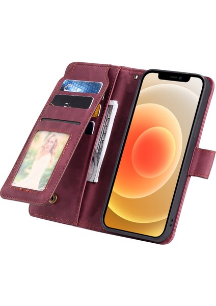 Apple iPhone 12 Mini Telefon Kılıfı Için 5.4 Inç Pu Deri Stand Kapağı Baskılı Hücre Birden Fazla Kart Yuvası ve Nakit Cep Kırmızısı (Yurt Dışından)