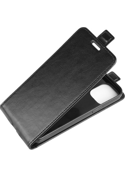 Apple iPhone 12-Black Için Dikey Flip Crazy Horse Deri Cep Telefon Kabuğu (Yurt Dışından)