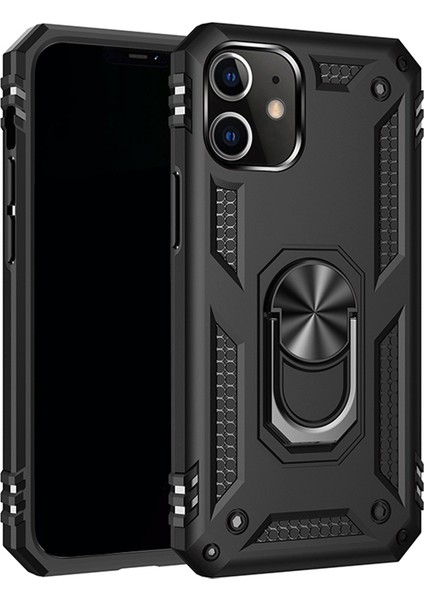 Zırh Şok Geçirmez Telefon Kabuğu Pc Tpu Hibrid Kılıf Apple iPhone 12 Mini-Black Için Kickstand ile (Yurt Dışından)
