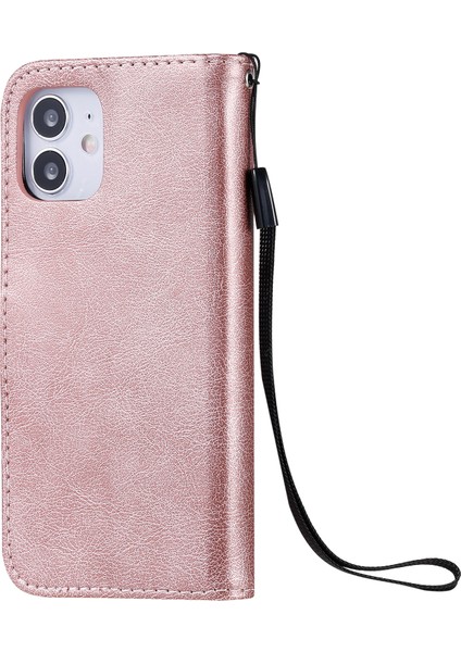 Apple iPhone 12 Mini Telefon Kılıfı Için Kt Deri Serisi-2 Düz Renk Pu Deri Cüzdan Stand Cep Telefonu Kabuk Güldesi Altın (Yurt Dışından) modelleri