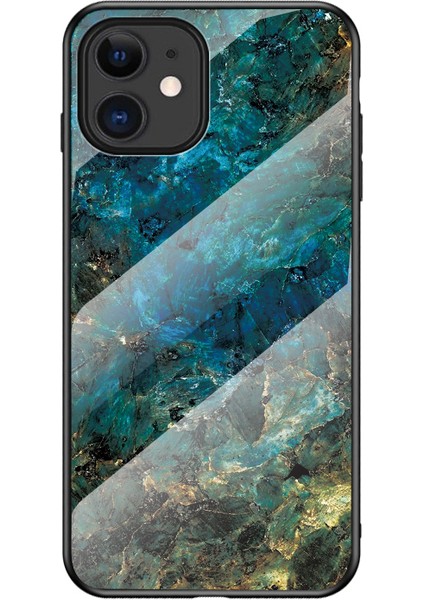 Apple iPhone 12 Mini-Emerald Için Mermer Doku Temperli Cam+Pc+Tpu Hibrit Kılıf (Yurt Dışından)