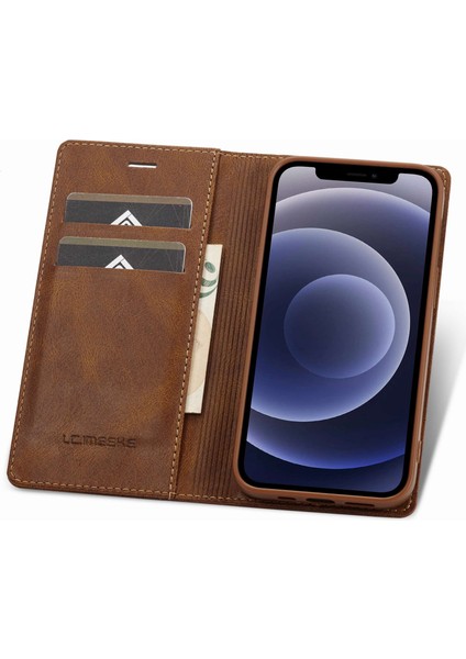 Apple iPhone 12 Mini Telefon Kılıfı Için Manyetik Otomatik Kapanış 5.4 Inç Şok Geçirmez Rfıd Engelleme Pu Deri Cep Telefon Cüzdan Stand Kapak Kahverengi (Yurt Dışından) fırsatları