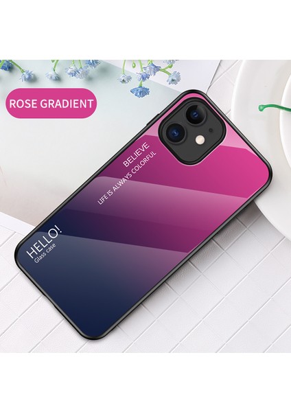 Apple iPhone 12 Mini Rose/mavi Için Gradyan Renk Temsilli Cam+Pc+Tpu Hibrit Kılıf (Yurt Dışından)