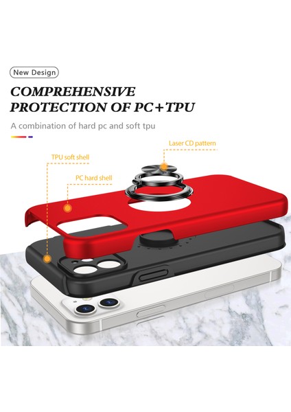 Tam Koruma Hibrit Telefon Kapağı Kasa Halka Şekli Kickstand Tasarımı Apple iPhone 12-Red Için (Yurt Dışından)