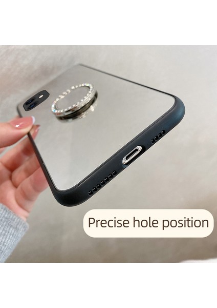 Metal Rhinestone Dekorasyon Yüzüğü Kickstand Mirror Back Tpu+Pc Hibrid Kapak Kabuğu Apple iPhone 12-Gold Için (Yurt Dışından)