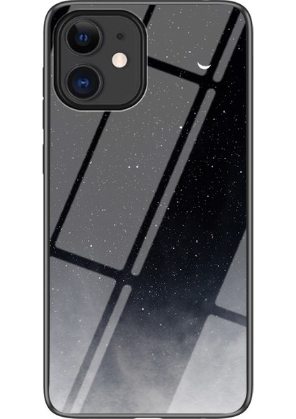 Yıldızlı Gökyüzü Desen Temperli Cam+Pc+Tpu Combo Apple iPhone 12 Mini-Black Için Geri Kılıf (Yurt Dışından)
