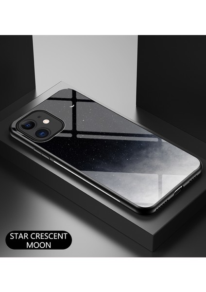 Yıldızlı Gökyüzü Desen Temperli Cam+Pc+Tpu Combo Apple iPhone 12 Mini-Black Için Geri Kılıf (Yurt Dışından)
