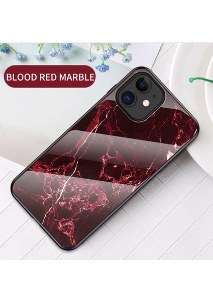 Mermer Doku Temperli Cam+Pc+Tpu Hibrit Kasa, Apple iPhone 12 Mini-Red Için (Yurt Dışından)