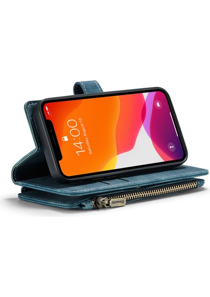 Apple iPhone 12 Mini Telefon Kılıfı Için Birden Çok Kart Yuvası Damla Geçirmez Tam Vücut Koruması Fermuarlı Cüzdan Pu Deri Stand 5.4 Inç Yeşil (Yurt Dışından)