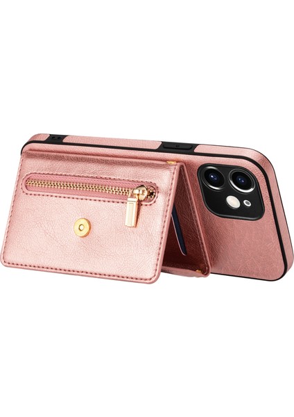 Apple iPhone 12 Telefon Kapağı Şok Geçirmez Fermuarlı Cep Cüzdan Tasarım Pu Deri+Tpu Kickstand-Pink ile Telefon Kılıfı (Yurt Dışından) fırsatları