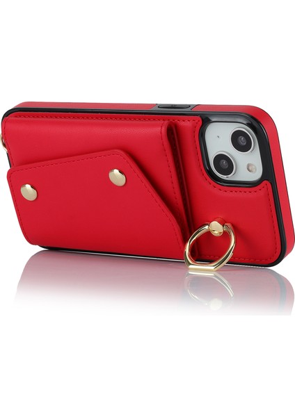 Apple iPhone 12 Mini Deri Kaplamalı Tpu Telefon Kickstand Case Zipper Cüzdan Crossbody Telefon Kapak Kırmızı (Yurt Dışından)