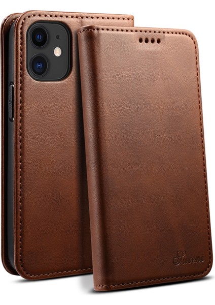 Apple iPhone 12 Mini Telefon Kılıfı Için Dokulu Yüzey Çok Dönen Koruma Kılıfı Manyetik Otomatik Kapanış Deri Kılıf Stand ve Cüzdan 5.4 Inç-Kahverengi (Yurt Dışından)