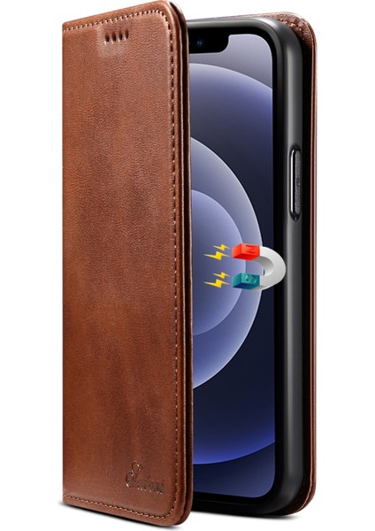 Apple iPhone 12 Mini Telefon Kılıfı Için Dokulu Yüzey Çok Dönen Koruma Kılıfı Manyetik Otomatik Kapanış Deri Kılıf Stand ve Cüzdan 5.4 Inç-Kahverengi (Yurt Dışından)