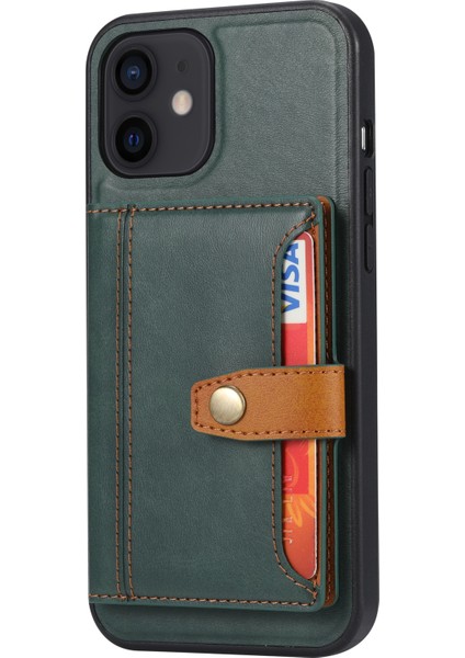 Pu Deri Kaplamalı Tpu Kılıfı [kart Yuvaları] [kickstand] Apple iPhone 12 Mini Kapak Yeşili Için (Yurt Dışından)