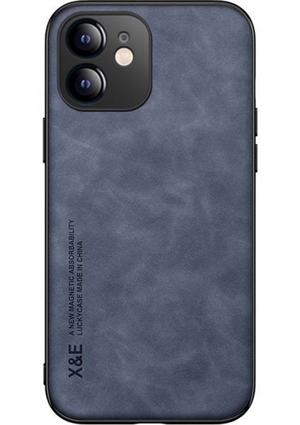 Apple iPhone 12 Telefon Kapağı Cilt Touch Hissed Koruyucu Araba Montaj Metal Sayfa Deri Kaplamalı Tpu Case-Mavi (Yurt Dışından)
