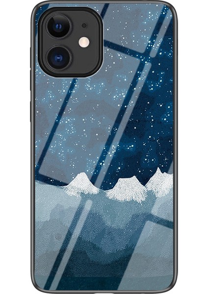 Yıldızlı Desen Temperli Cam+Pc+Tpu Combo Geri Kılıf Apple iPhone 12 Mini Blue Için (Yurt Dışından)