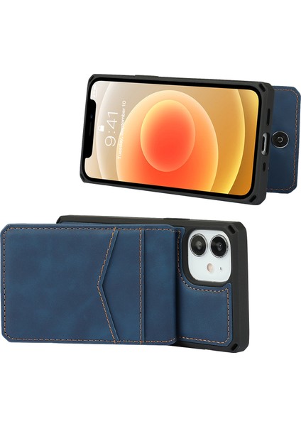 Apple iPhone 12 Mini Telefon Kılıfı Için Cilt Touch Pu Deri Kaplamalı Tpu Dikey Flip Kapak Kickstand ve Kart Yuvaları 5.4 Inç-Mavi (Yurt Dışından) fiyatları