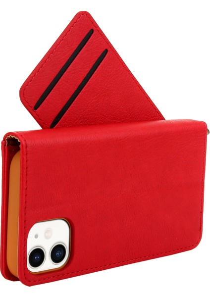 Cüzdanlı Tpu+Pu Deri Telefon Kapak Kılıfı ve Apple iPhone 12 Mini Red Için Stand (Yurt Dışından)