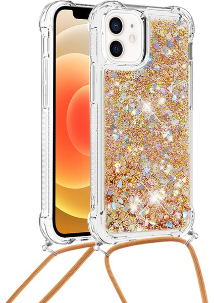 Dinamik Quicksand ve Tpu Şok Geçirmez Cep Telefonu Koruyucu Kapak, Apple iPhone 12 Mini-Gold Için Kayışlı (Yurt Dışından)