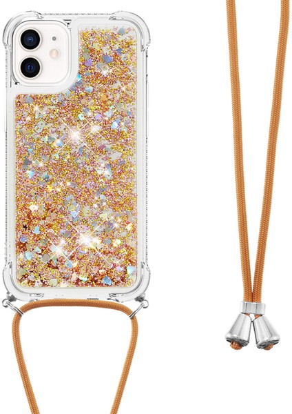 Dinamik Quicksand ve Tpu Şok Geçirmez Cep Telefonu Koruyucu Kapak, Apple iPhone 12 Mini-Gold Için Kayışlı (Yurt Dışından)