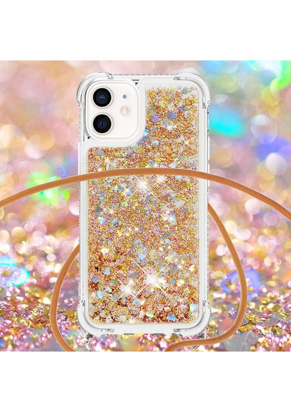 Dinamik Quicksand ve Tpu Şok Geçirmez Cep Telefonu Koruyucu Kapak, Apple iPhone 12 Mini-Gold Için Kayışlı (Yurt Dışından)