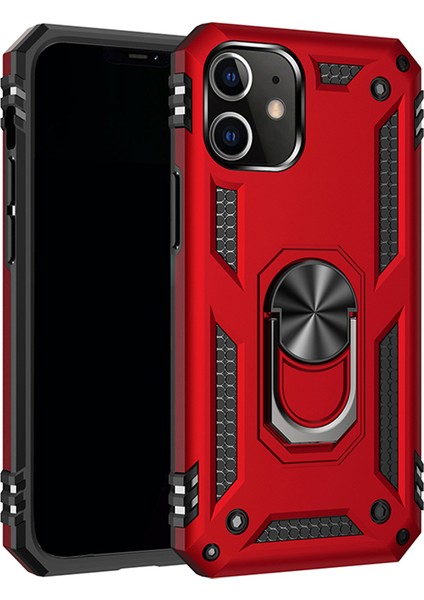 Zırh Şok Geçirmez Telefon Kabuğu Pc Tpu Hibrit Kılıf Apple iPhone 12 Mini-Red Için Kickstand ile (Yurt Dışından)