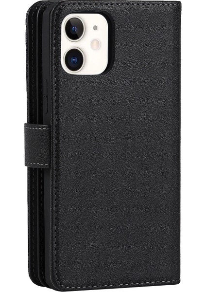 Apple iPhone 12 Mini Telefon Kılıfı Için 5.4 Inç Çıkarılabilir Tasarım Pu Deri Deri Cüzdan Stand Kabuğu (Yurt Dışından)