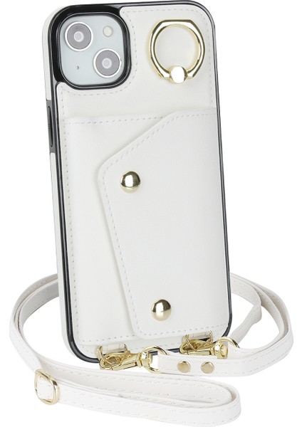 Apple iPhone 12 Mini Deri Kaplamalı Tpu Telefon Kickstand Case Zipper Cüzdan Crossbody Phone Cover-White (Yurt Dışından)