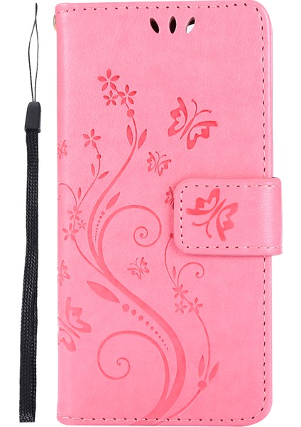 Apple iPhone 12 Mini-Pembe Için Kayışlı Kelebek Çiçek Deri Çantası (Yurt Dışından)