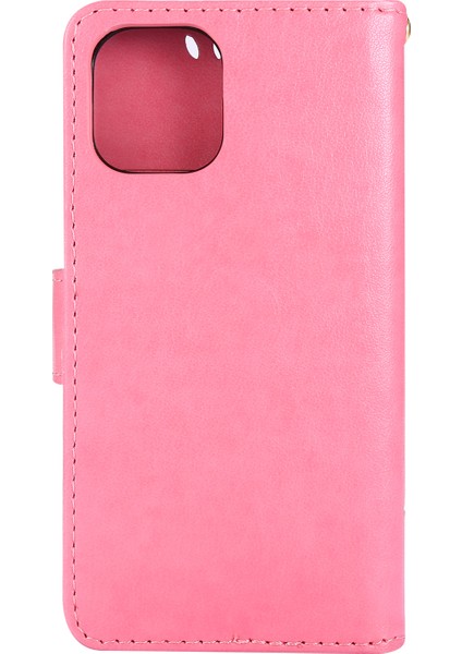 Apple iPhone 12 Mini-Pembe Için Kayışlı Kelebek Çiçek Deri Çantası (Yurt Dışından)