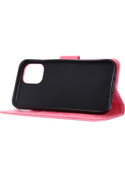 Apple iPhone 12 Mini-Pembe Için Kayışlı Kelebek Çiçek Deri Çantası (Yurt Dışından)