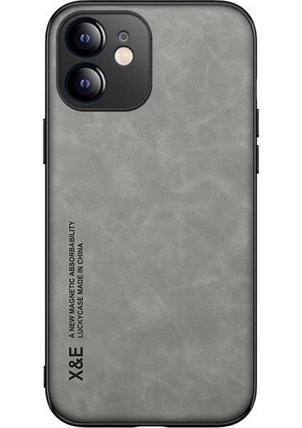 Apple iPhone 12 Telefon Kapağı Cilt Touch Hissed Koruyucu Araba Montaj Metal Sayfası Deri Kaplamalı Tpu Kasası Işık Gri (Yurt Dışından)